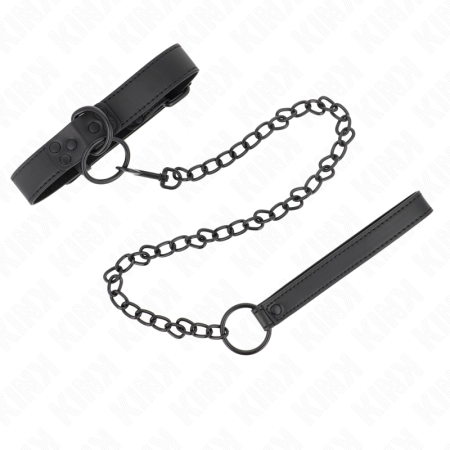 KINK Adjustable Collar with Dark Leash 65cm - Black, 37-54cm, Vegan Leather