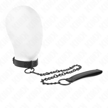 KINK Adjustable Collar with Dark Leash 65cm - Black, 37-54cm, Vegan Leather