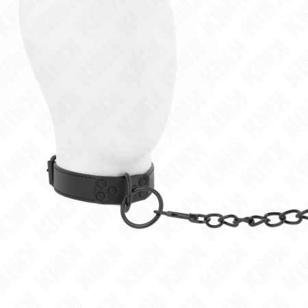 KINK Adjustable Collar with Dark Leash 65cm - Black, 37-54cm, Vegan Leather