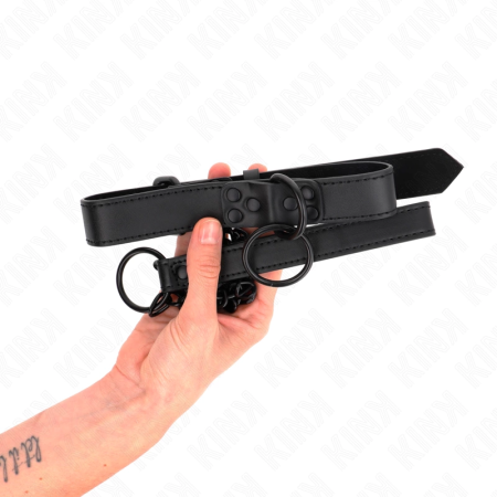 KINK Adjustable Collar with Dark Leash 65cm - Black, 37-54cm, Vegan Leather