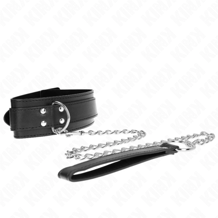 KINK Adjustable Collar with Leash 65 cm Silver Buckles Black 33-46 cm