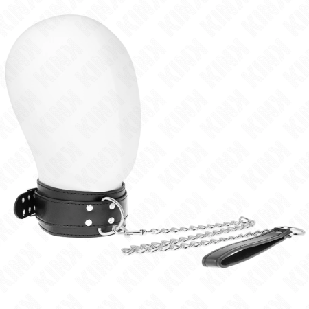 KINK Adjustable Collar with Leash 65 cm Silver Buckles Black 33-46 cm