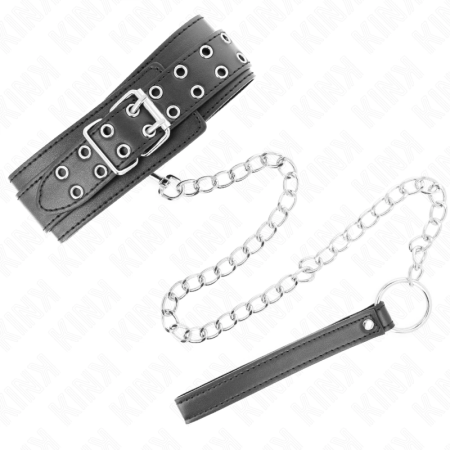 KINK Adjustable Collar with Leash 65 cm Silver Buckles Black 33-46 cm
