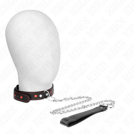 KINK Heart Detail Collar & Leash Set 65 cm - Elegant Black Vegan Leather