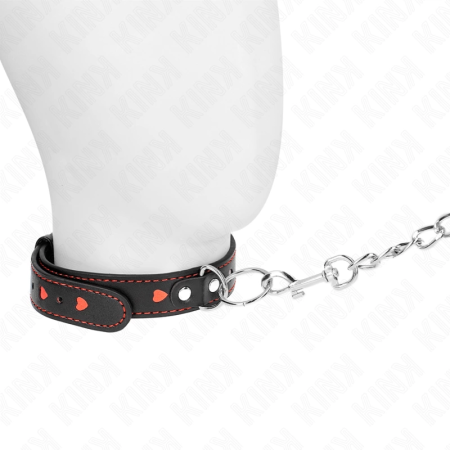 KINK Heart Detail Collar & Leash Set 65 cm - Elegant Black Vegan Leather