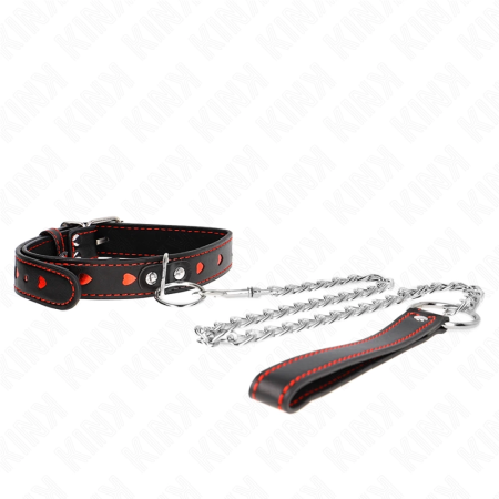 KINK Heart Detail Collar & Leash Set 65 cm - Elegant Black Vegan Leather