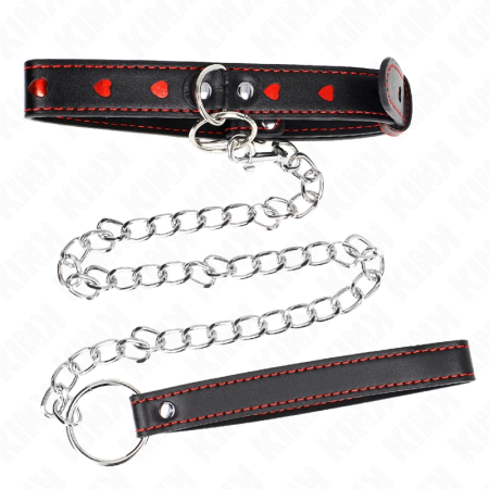 KINK Heart Detail Collar & Leash Set 65 cm - Elegant Black Vegan Leather