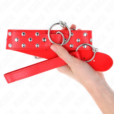 KINK Rivet Strap Collar Red Adjustable 36-50 cm with D-Ring Accent