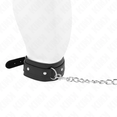 KINK Adjustable Collar with Leash 65cm - Black, 38-49cm, Metal Ring