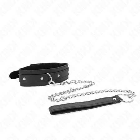 KINK Adjustable Collar with Leash 65cm - Black, 38-49cm, Metal Ring