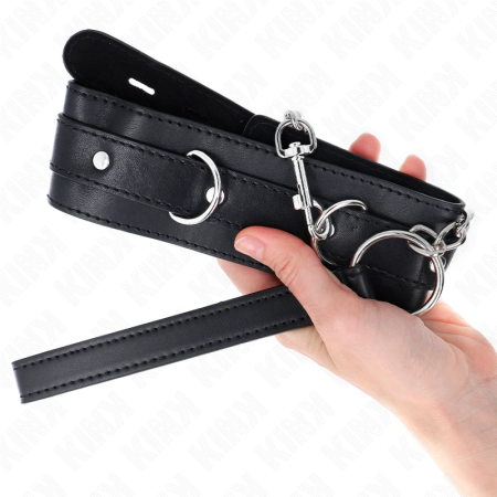 KINK Collar with Leash 65cm Black - Adjustable Vegan Leather 54x4.5cm