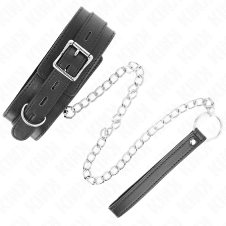 KINK Collar with Leash 65cm Black - Adjustable Vegan Leather 54x4.5cm
