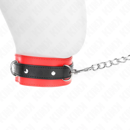 KINK Collar & Leash Set Red 54x4.5cm, Adjustable Vegan Leather, 65cm Strap