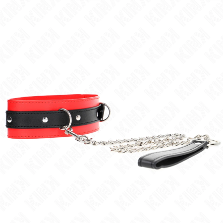 KINK Collar & Leash Set Red 54x4.5cm, Adjustable Vegan Leather, 65cm Strap