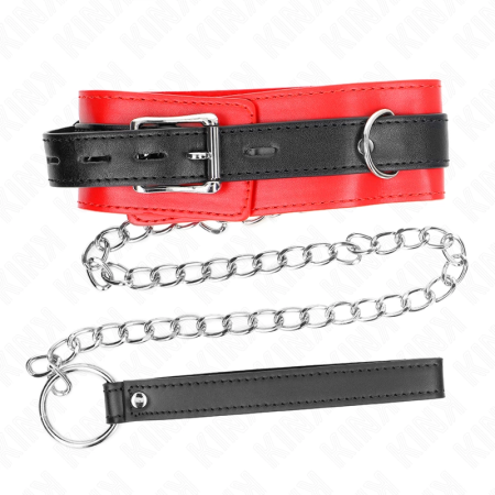 KINK Collar & Leash Set Red 54x4.5cm, Adjustable Vegan Leather, 65cm Strap