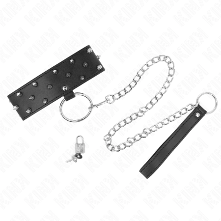 KINK Collar & Leash Set Model 5 Adjustable Silver Studs 36-43cm Black