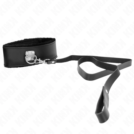 KINK Adjustable Leather Collar & Leash Set Black 116cm | 40-48cm Fit