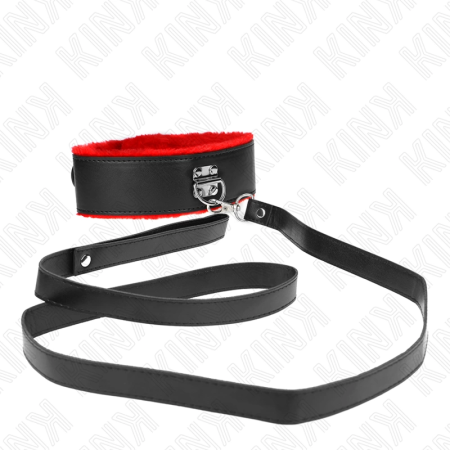KINK Adjustable Red Leather Collar & Leash Set 116 cm, 40-48x6 cm
