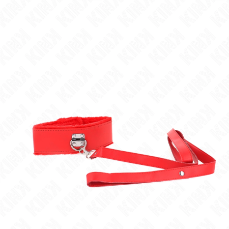 KINK Collar with Leash Model 4 Red Adjustable 40-48 cm Silver Studs