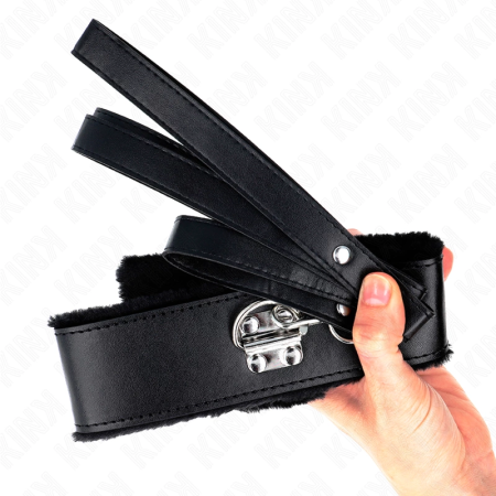 KINK Adjustable Black Collar with Leash 116cm Silver Studs Model 4