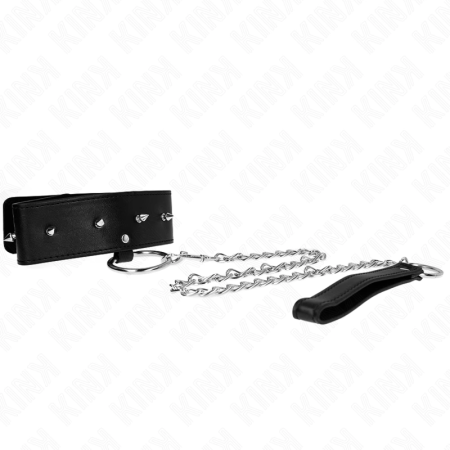 KINK Adjustable Collar with Silver Studs & Leash 65 cm, Black, 36-43 cm