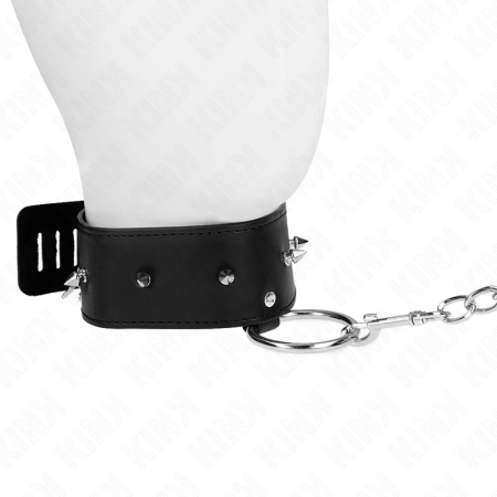 KINK Adjustable Collar with Silver Studs & Leash 65 cm, Black, 36-43 cm
