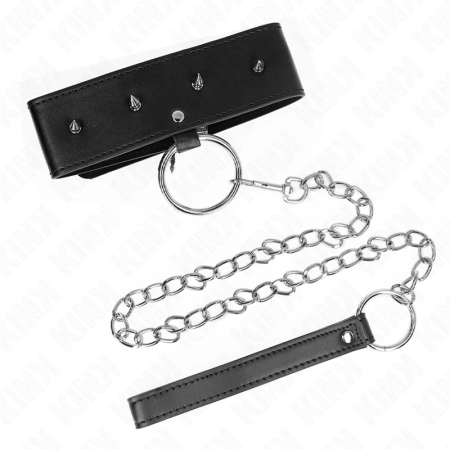 KINK Adjustable Collar with Silver Studs & Leash 65 cm, Black, 36-43 cm