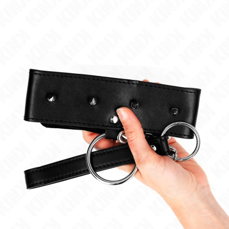 KINK Adjustable Collar with Silver Studs & Leash 65 cm, Black, 36-43 cm