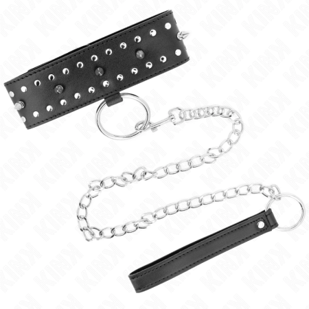KINK Collar & Leash Set Model 1 Adjustable Silver Studs Black 36-43cm