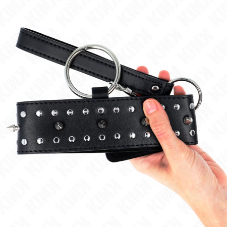 KINK Collar & Leash Set Model 1 Adjustable Silver Studs Black 36-43cm