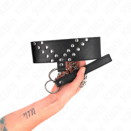 KINK Adjustable Collar with V-Rivet - Black Leather, 36-43 cm, 5 cm Wide