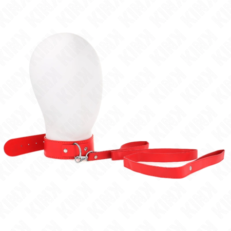 KINK Red Adjustable Collar with Leash 116cm - Vegan Leather, 32-50cm