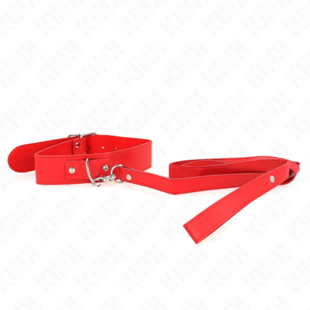 KINK Red Adjustable Collar with Leash 116cm - Vegan Leather, 32-50cm