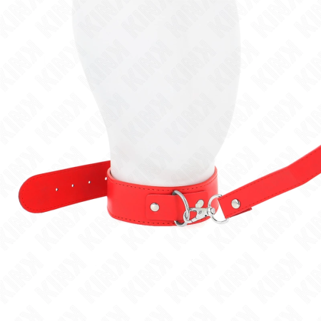 KINK Red Adjustable Collar with Leash 116cm - Vegan Leather, 32-50cm