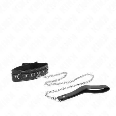 KINK PVC Leather Collar with Rhinestone Rivets 41.5x4cm + Leash 105cm