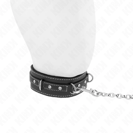 KINK PVC Leather Collar with Rhinestone Rivets 41.5x4cm + Leash 105cm