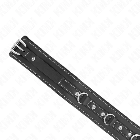 KINK PVC Leather Collar with Rhinestone Rivets 41.5x4cm + Leash 105cm