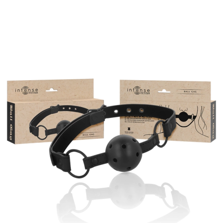 Intense Fetish Vegan Leather Ball Gag Adjustable Black
