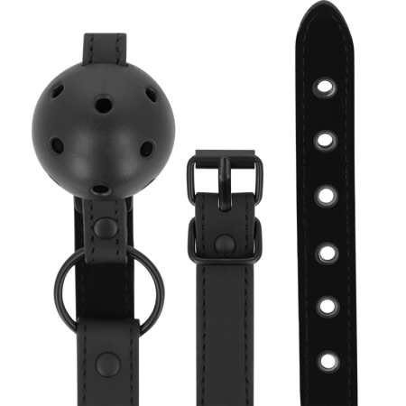 Intense Fetish Vegan Leather Ball Gag Adjustable Black