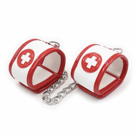 OHMAMA Fetish Mini Set 3-Piece Nurse - Cuffs & Mask Kit, PVC, White/Red