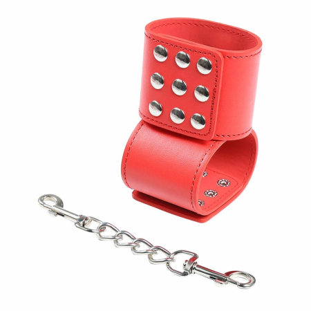 OHMAMA Red Adjustable Handcuffs with Snap Closure - PVC & Metal Chain