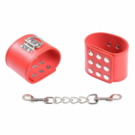 OHMAMA Red Adjustable Handcuffs with Snap Closure - PVC & Metal Chain