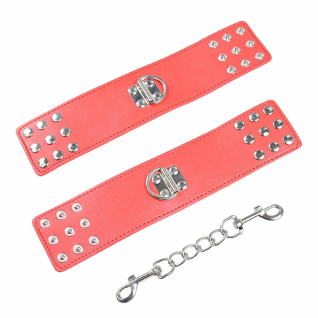 OHMAMA Red Adjustable Handcuffs with Snap Closure - PVC & Metal Chain