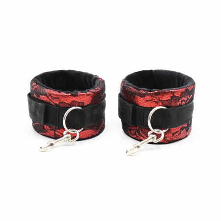 OHMAMA Velvet Handcuffs with Adjustable Nylon Tape Red-Black One Size