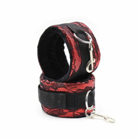 OHMAMA Velvet Handcuffs with Adjustable Nylon Tape Red-Black One Size