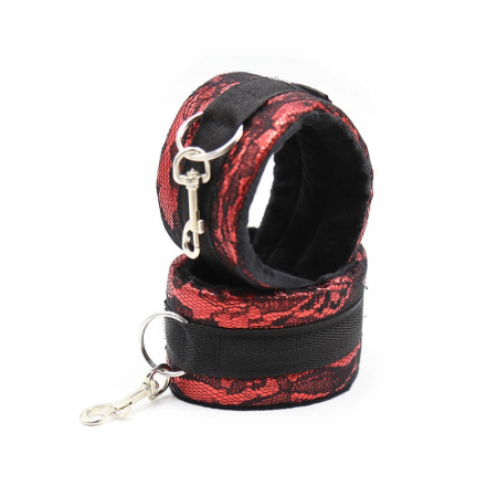 OHMAMA Velvet Handcuffs with Adjustable Nylon Tape Red-Black One Size