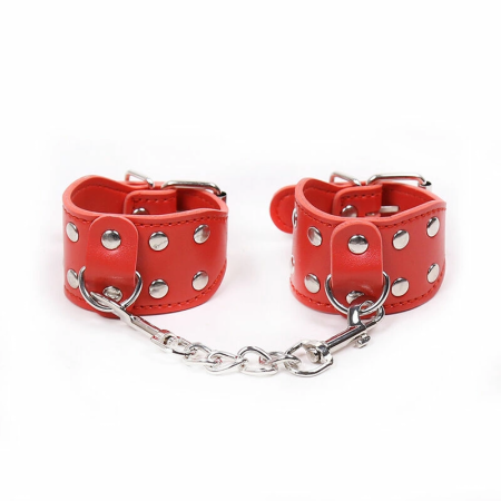 OHMAMA Adjustable Red Handcuffs with Metal Chain - Universal Size