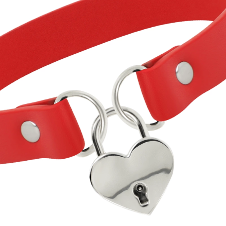 Coquette Chic Desire Vegan Leather Choker Red with Heart & Key Accent 40cm
