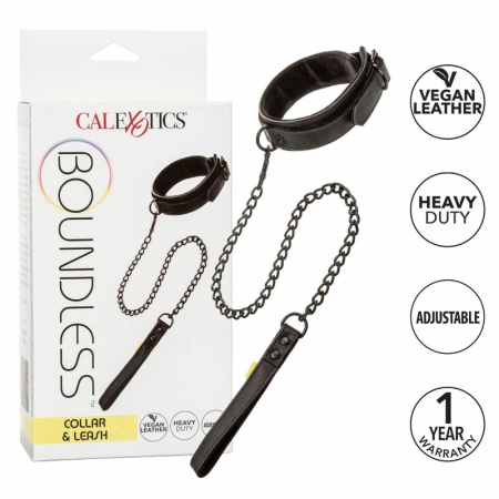 CalExotics Boundless Adjustable Collar & Leash Set, Vegan Leather, 49.5cm