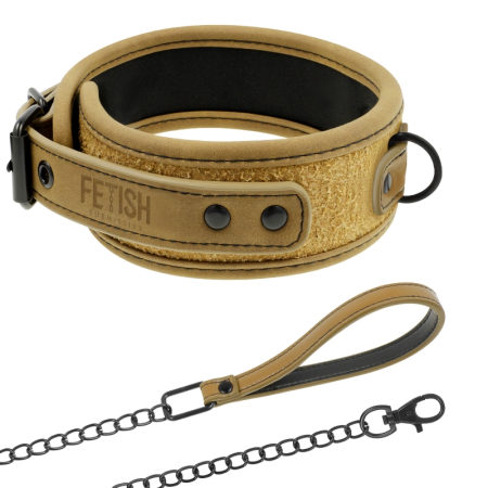Fetish Submissive Origen Neoprene Collar with Metal Chain, Vegan Leather